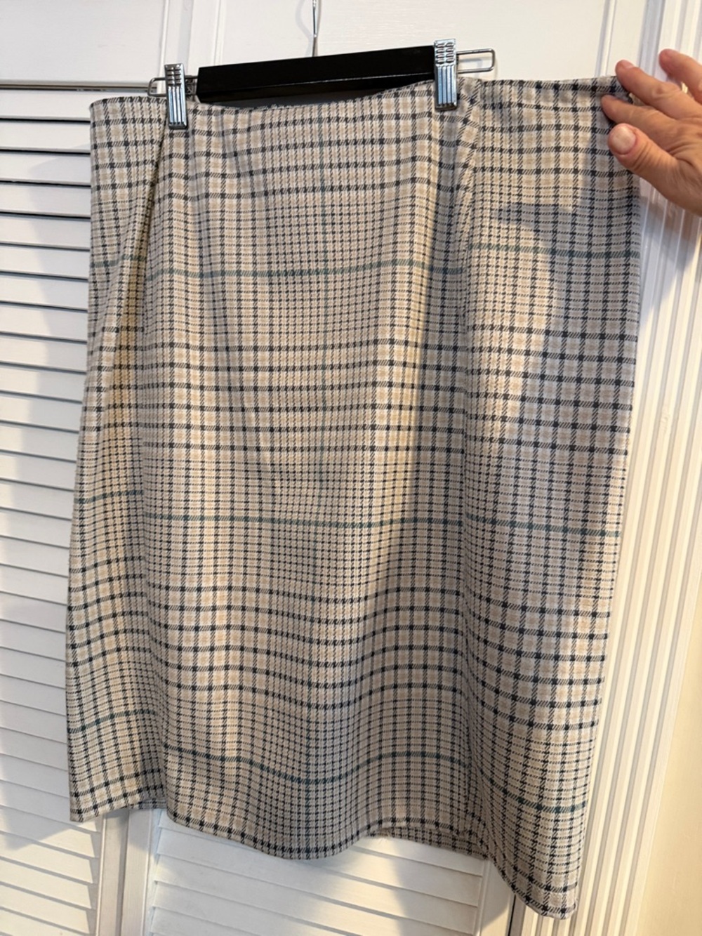 Plaid A-Line Skirt in Beige and Navy